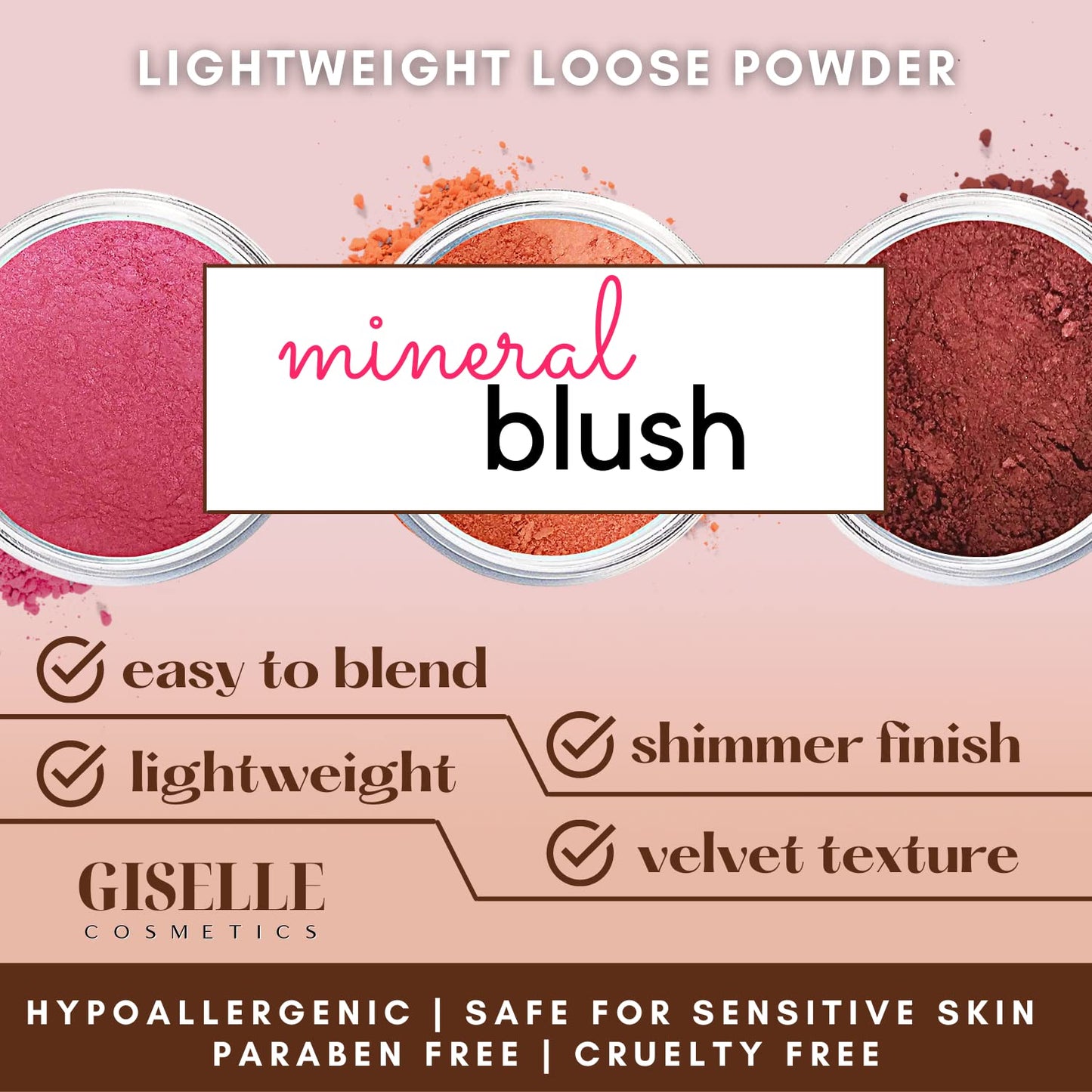 its blush Blush makeup, pure talc-free minerals, matte loose powder. 5-gram travel size.