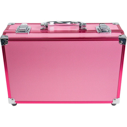 "Carry-All Makeup Train Case with Pro Makeup Set & Brushes, Pink