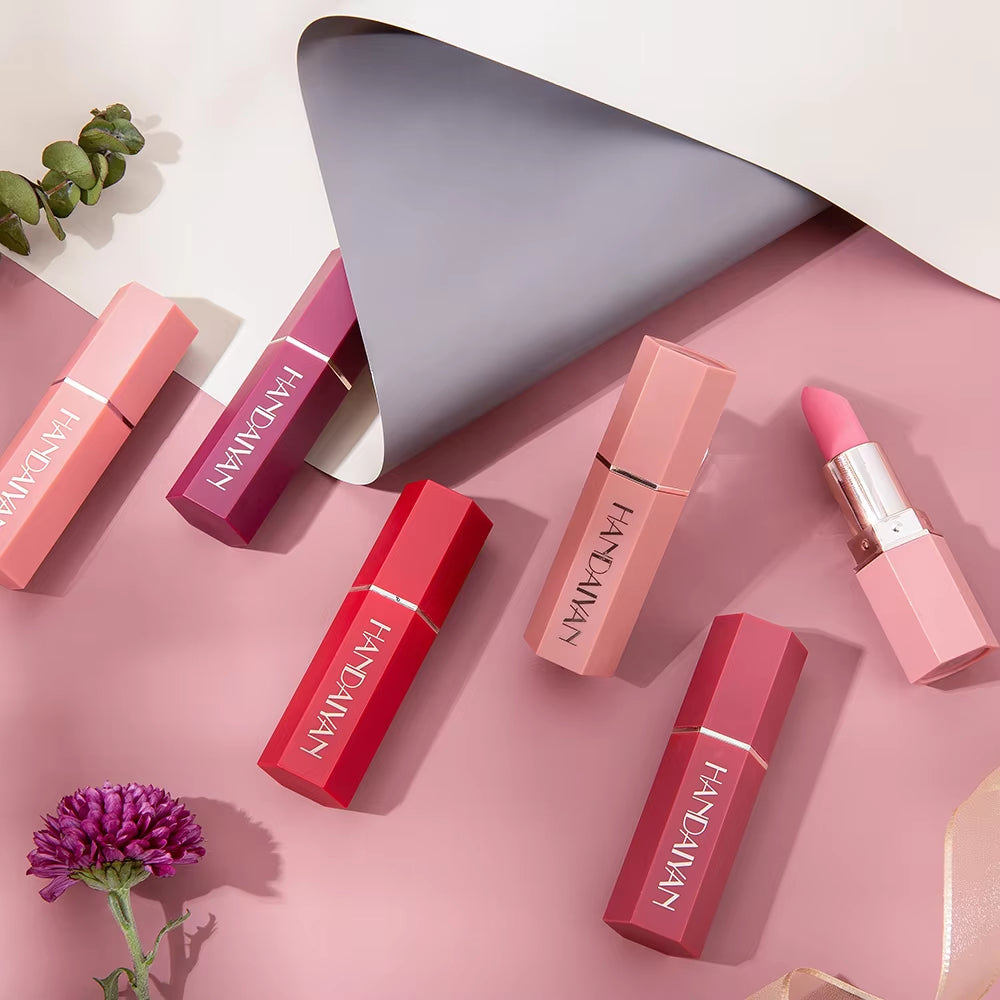 6-Color Matte Lipstick Set: Non-fading, long-lasting, waterproof, and smudge-proof with a smooth matte finish.