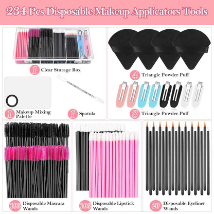 Disposable Makeup Applicators Kit with Triangle Puff & Storage Box