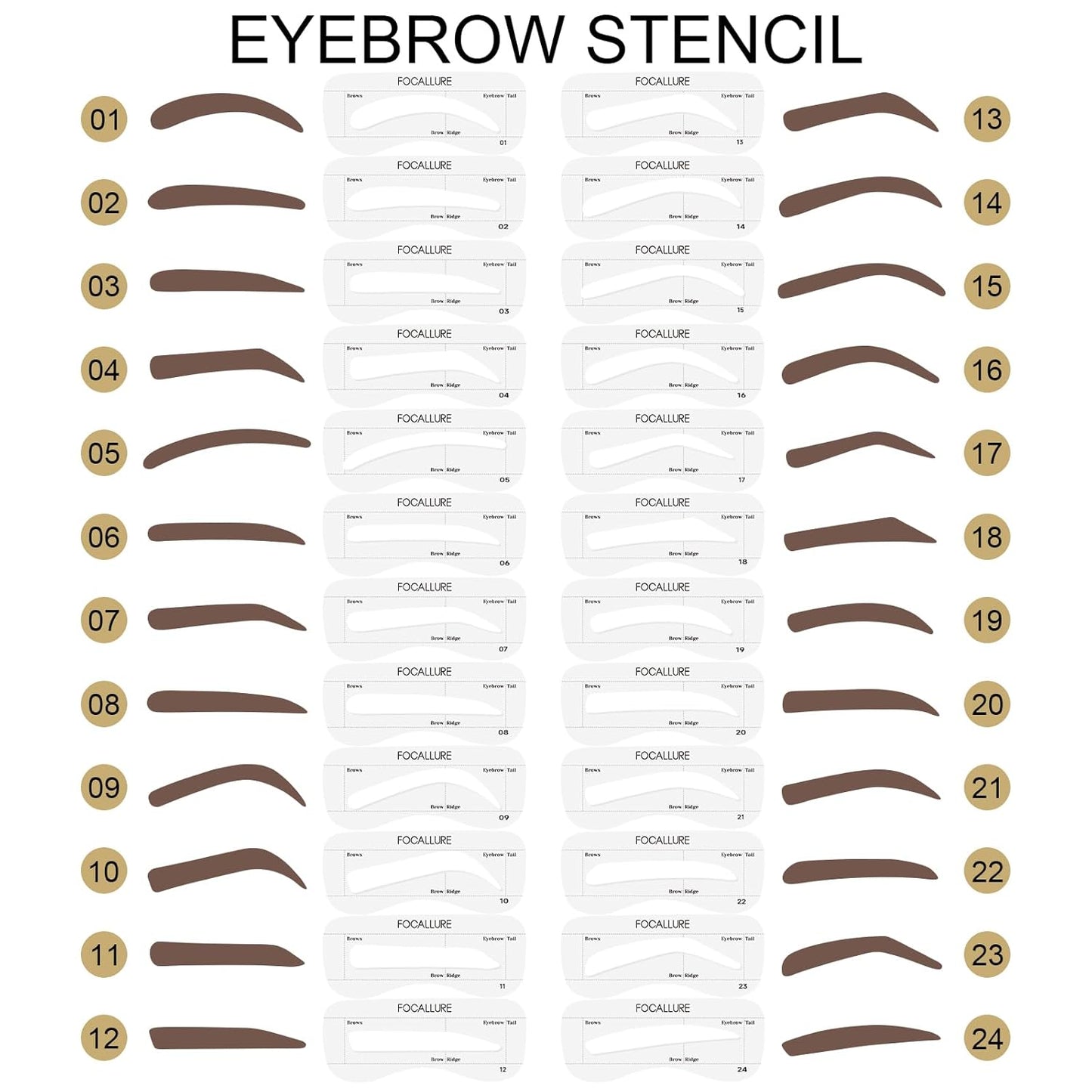 Eyebrow Stamp & Stencil Kit with Reusable Shapes, Sweatproof, Light Brown