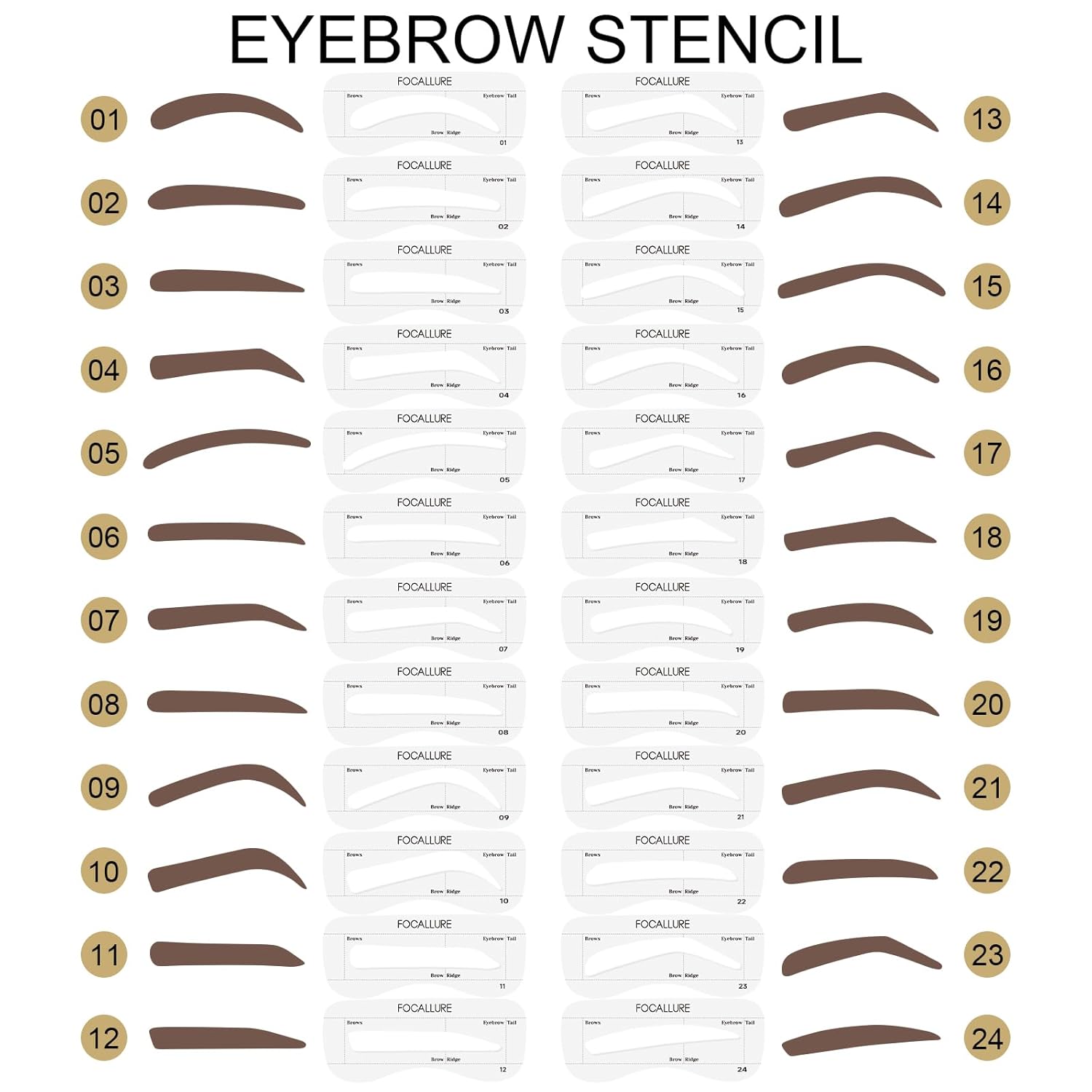 Eyebrow Stamp & Stencil Kit with Reusable Shapes, Sweatproof, Light Brown