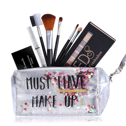 All-in-One Makeup Kit: Eyeshadow, Brushes, Eyeliner, Eyebrow Powder & Bag