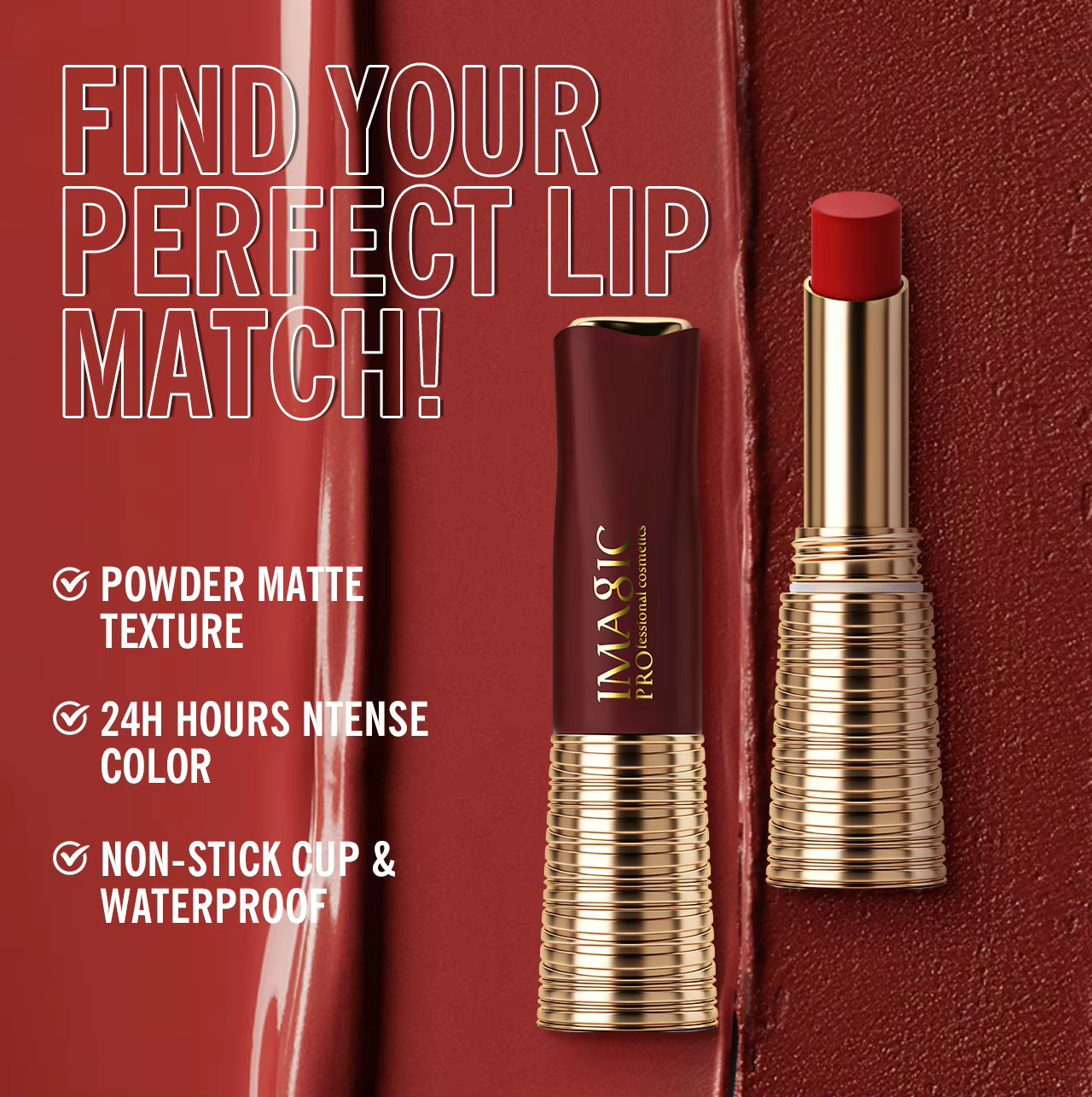 Matte No-Stick Lipstick - Long-Lasting, Waterproof, Smudge-Free, Highly