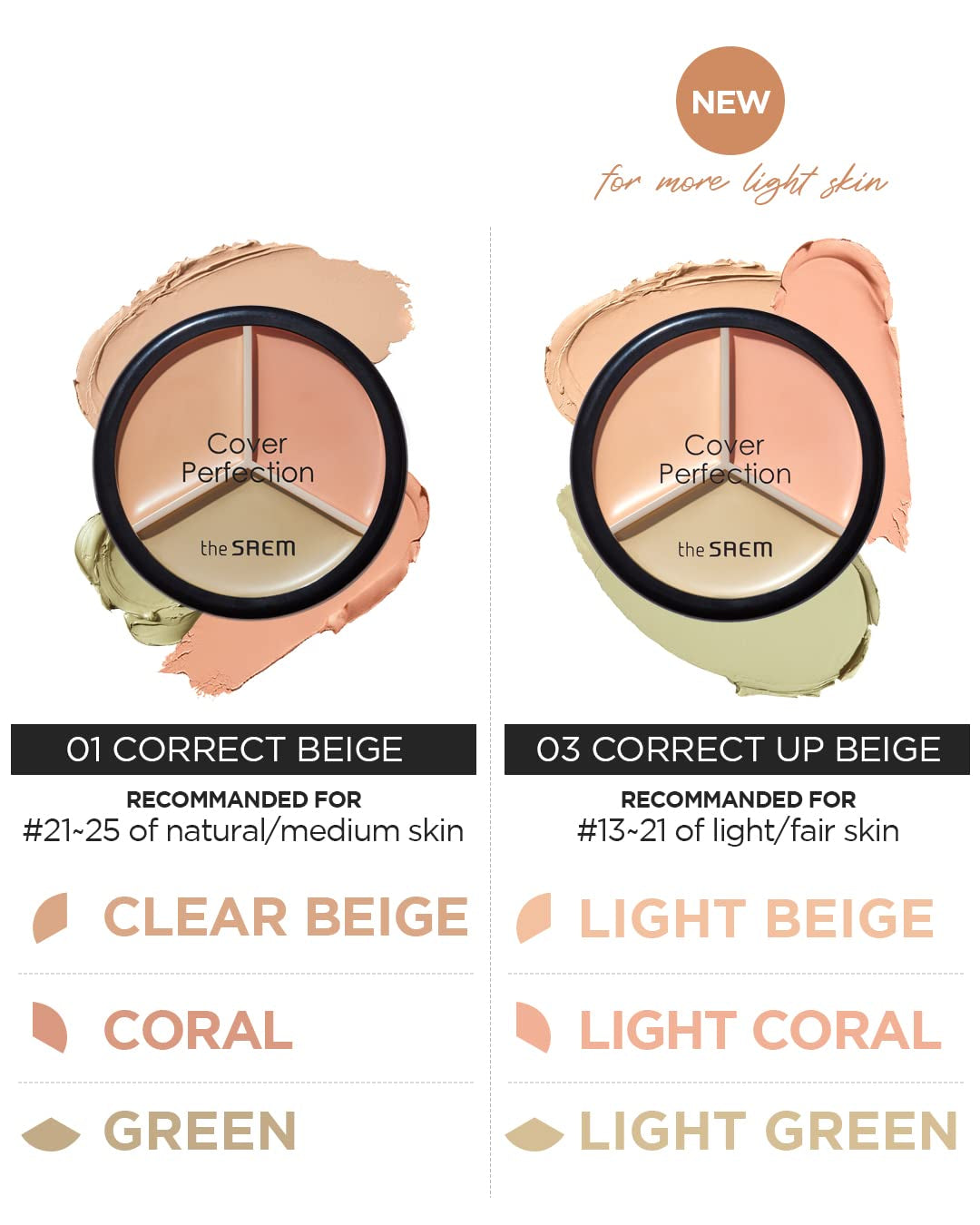 THE SAEM Triple Pot Concealer: Beige, Green & Peach Shades, Full Coverage