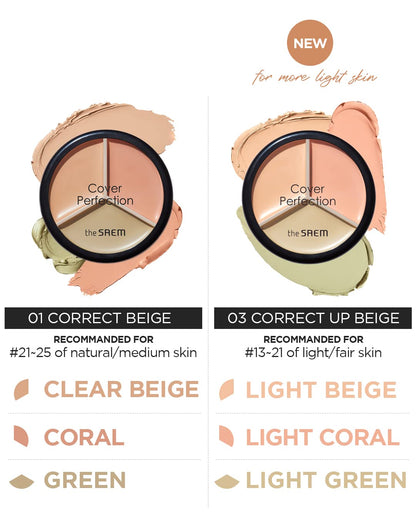 THE SAEM Triple Pot Concealer: Beige, Green & Peach Shades, Full Coverage