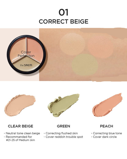 THE SAEM Triple Pot Concealer: Beige, Green & Peach Shades, Full Coverage