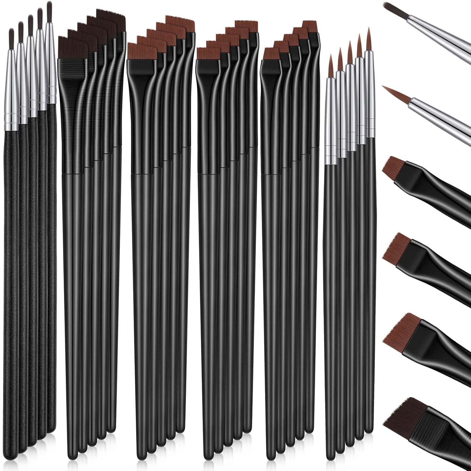 "30 Pcs Eyeliner Brush Set: Angled, Flat, Slanted Eyebrow & Thin Makeup Brushes